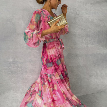 Blomstrete Wrap Sommer Kvelds Maxi Kjole