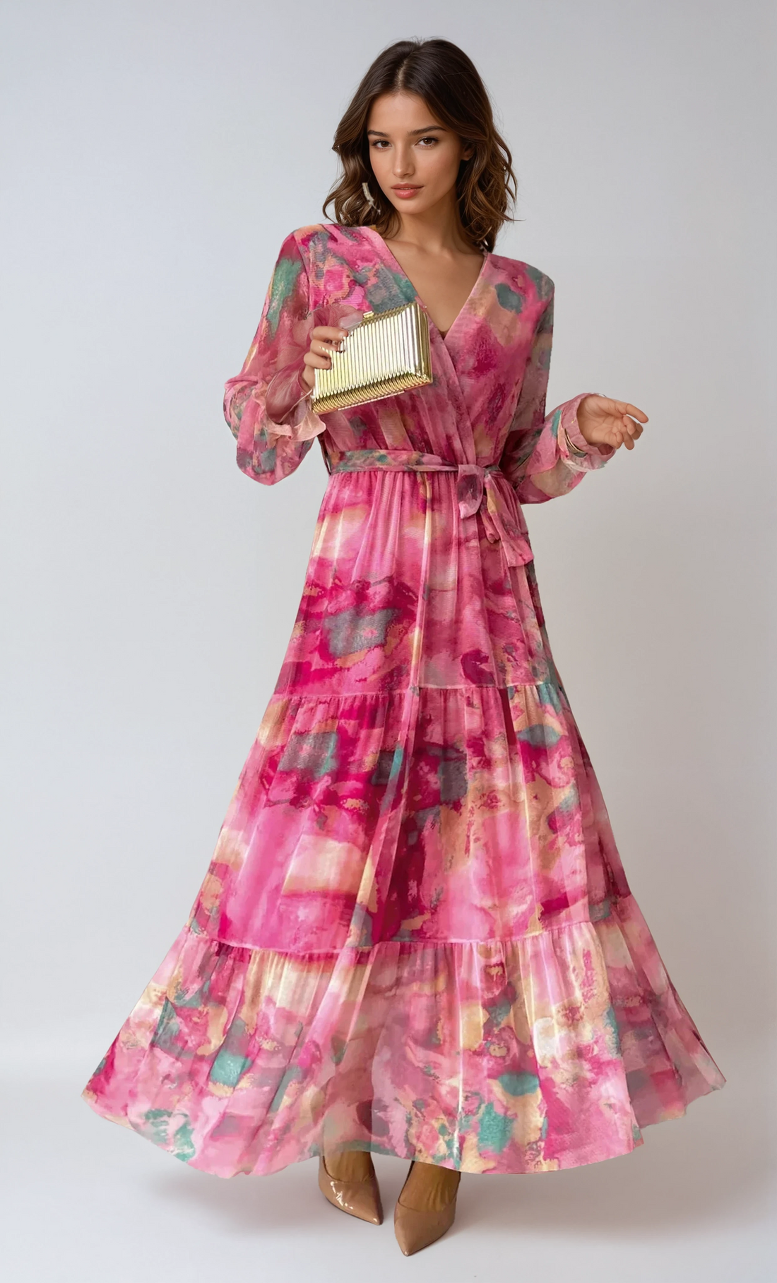 Blomstrete Wrap Sommer Kvelds Maxi Kjole