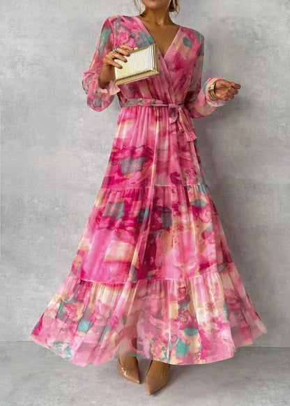 Blomstrete Wrap Sommer Kvelds Maxi Kjole