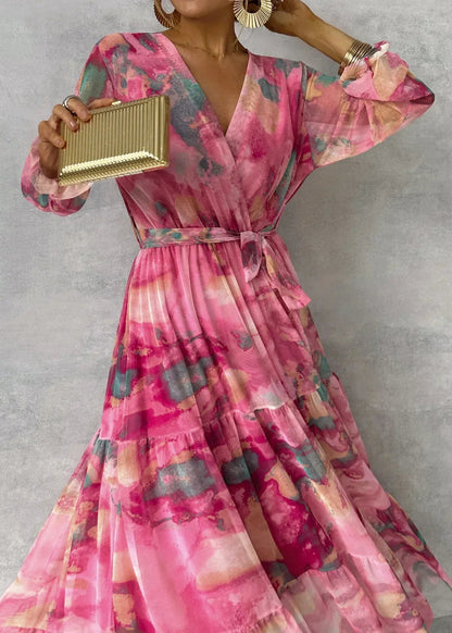 Blomstrete Wrap Sommer Kvelds Maxi Kjole
