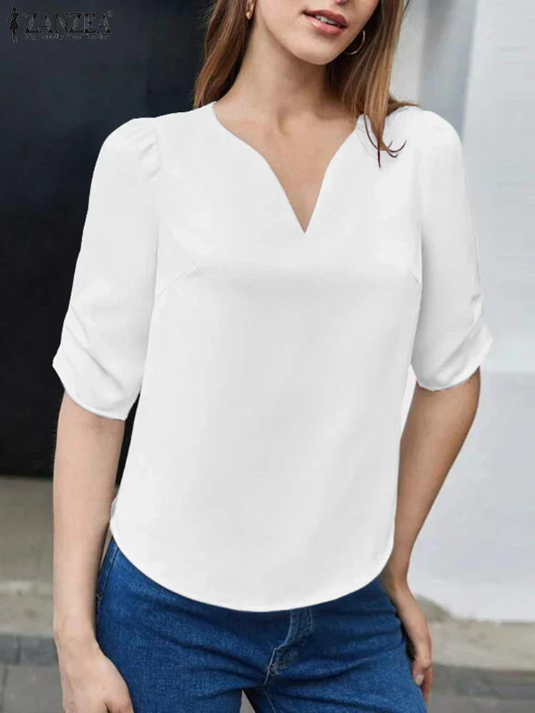 Elegant bluse med V-hals