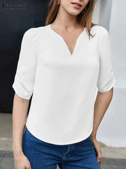 Elegant bluse med V-hals