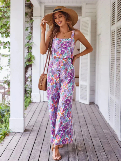 Zinnia | Elastisk buksedress med firkantet hals og vide ben