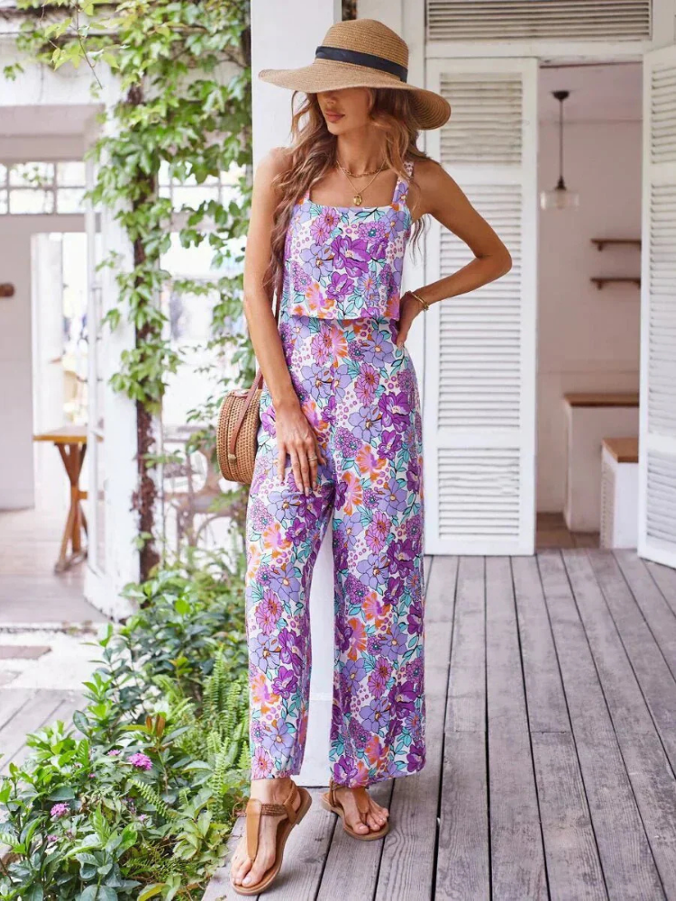 Zinnia | Elastisk buksedress med firkantet hals og vide ben