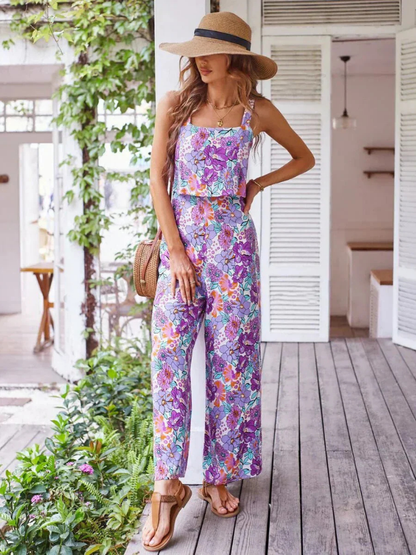Zinnia | Elastisk buksedress med firkantet hals og vide ben