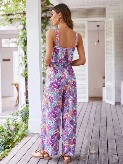 Zinnia | Elastisk buksedress med firkantet hals og vide ben