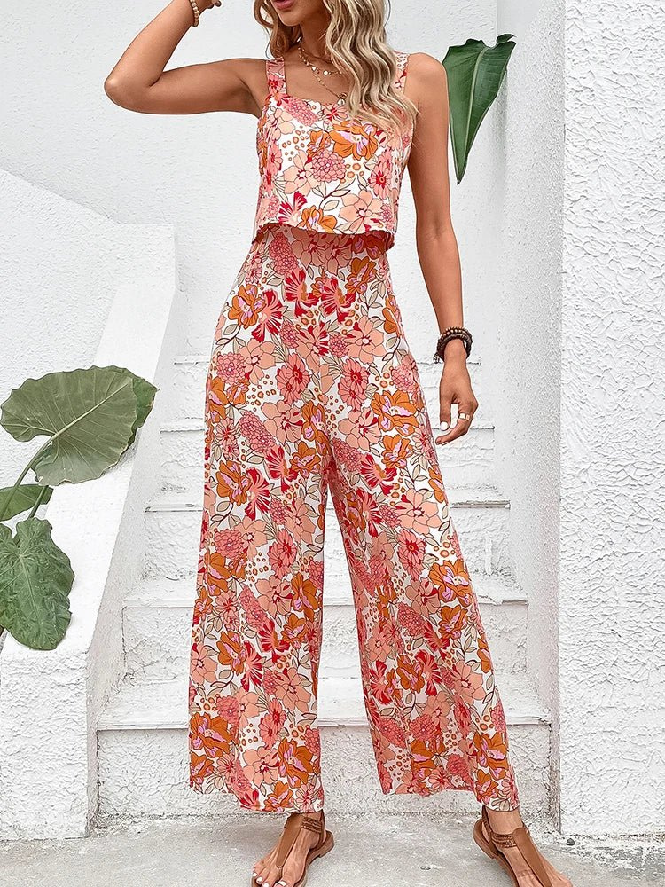 Zinnia | Elastisk buksedress med firkantet hals og vide ben