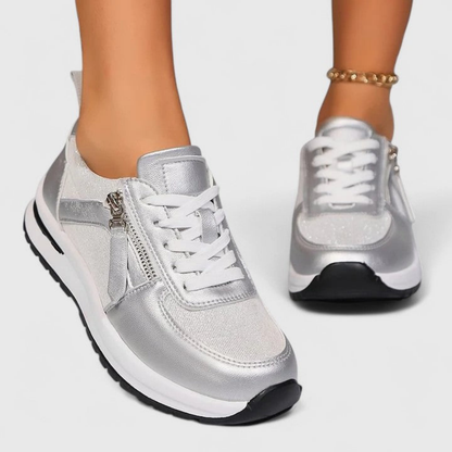 Ziva | Sneakers i metallisk glitterskinn med glidelås på siden og snøring