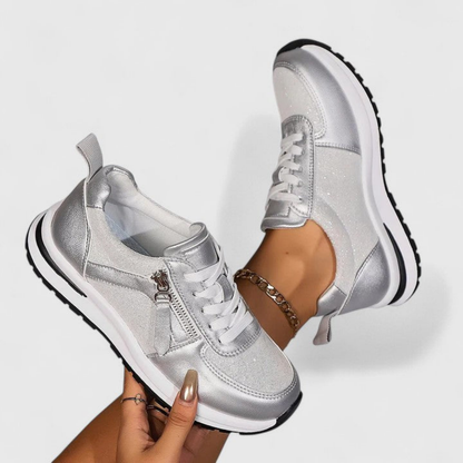 Ziva | Sneakers i metallisk glitterskinn med glidelås på siden og snøring
