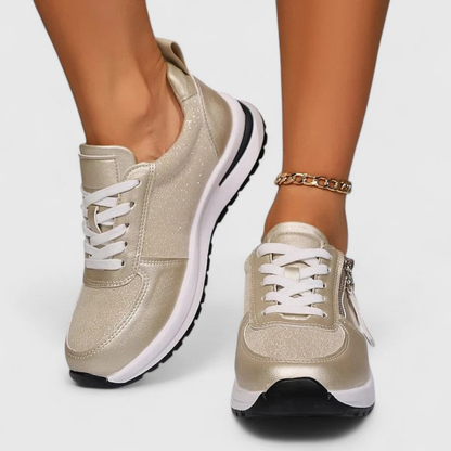 Ziva | Sneakers i metallisk glitterskinn med glidelås på siden og snøring