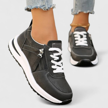 Ziva | Sneakers i metallisk glitterskinn med glidelås på siden og snøring