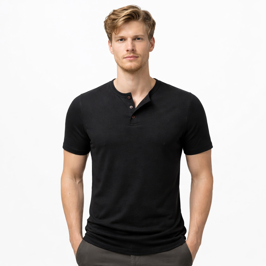 Herre T-skjorte med Henley-hals – Pustende Bomull &amp; Klassisk Sommerstil