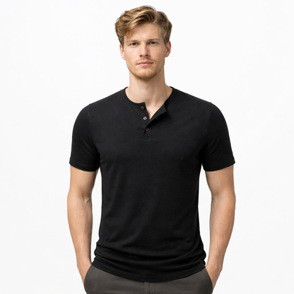 Herre T-skjorte med Henley-hals – Pustende Bomull &amp; Klassisk Sommerstil