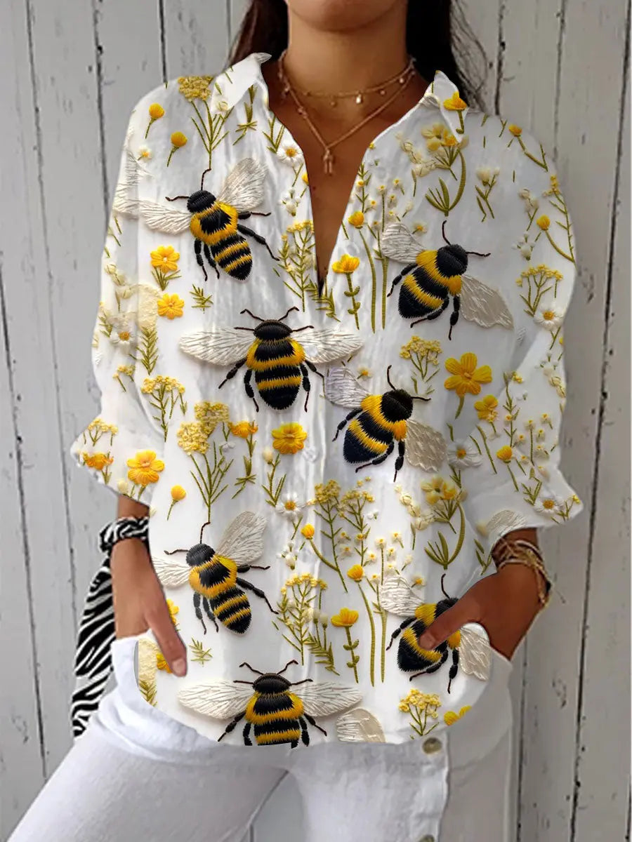 Klaerigo | Bluse med gyldne bier – Flerfarget