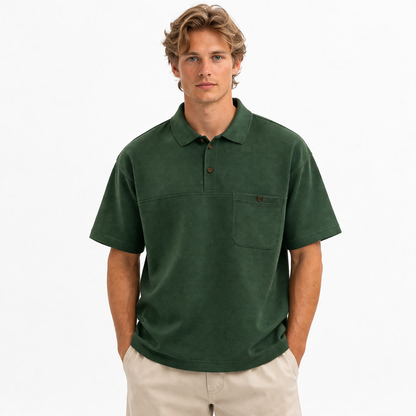 Grønn Polo T-skjorte til Herre – Vintage Stil, Løs Passform &amp; Allsidig Sommerlook – Grønn