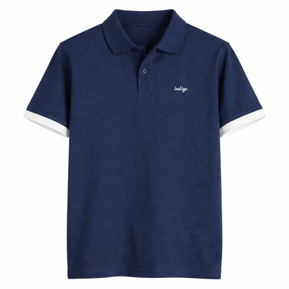 Indigo Polo T-skjorte til Herre – 100% Bomull i Japansk Vintage Stil