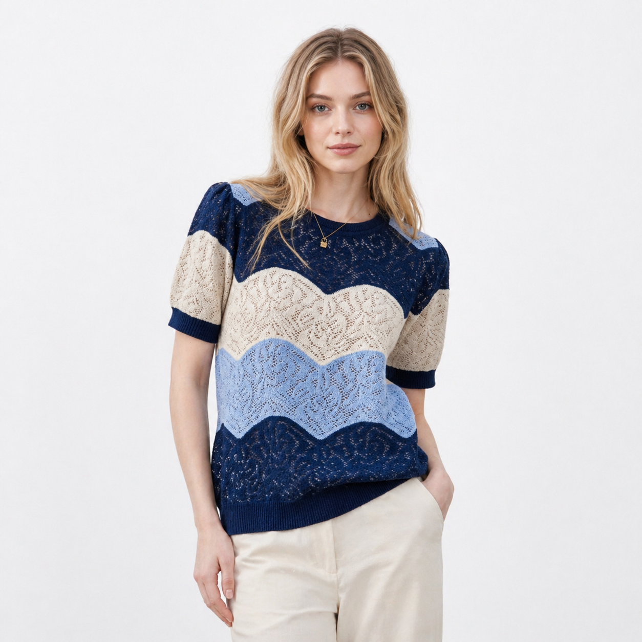 Lett Strikket Topp til Dame – Hollow Design &amp; Sval Sommerstil – Blå