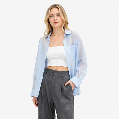 Gjennomsiktig Lyocell Crop Topp til Dame – Langermet med Snøring
