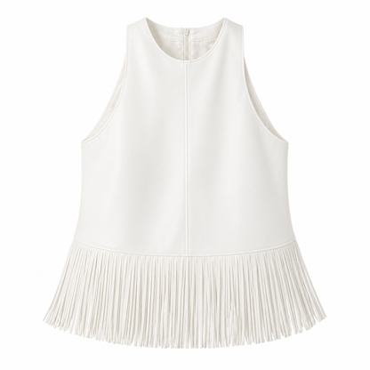 Halter Topp i Faux Skinn – Fringe &amp; Backless Design