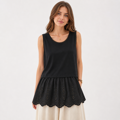 Bomullssinglet til Dame – Mori Girl Stil &amp; Blondedetaljer
