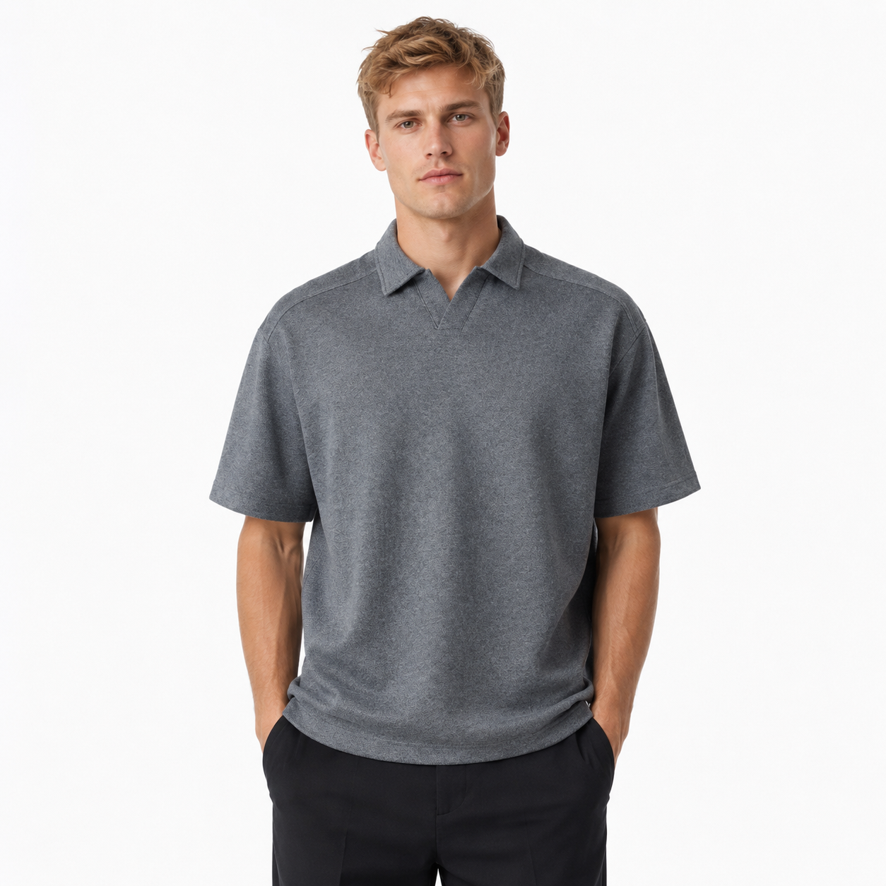 Polo T-skjorte til Herre – Retro Kortermet Topp med Lag-på-Lag Effekt
