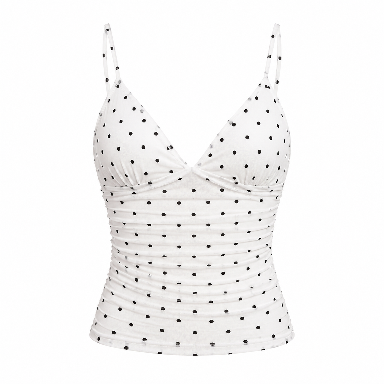 Prikkete Camisole til Dame | Figurnær Topp med V-Hals og Meshdetaljer