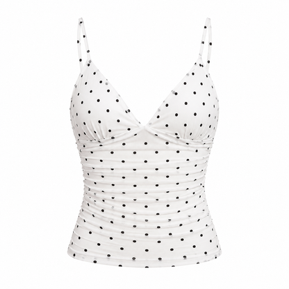 Prikkete Camisole til Dame | Figurnær Topp med V-Hals og Meshdetaljer