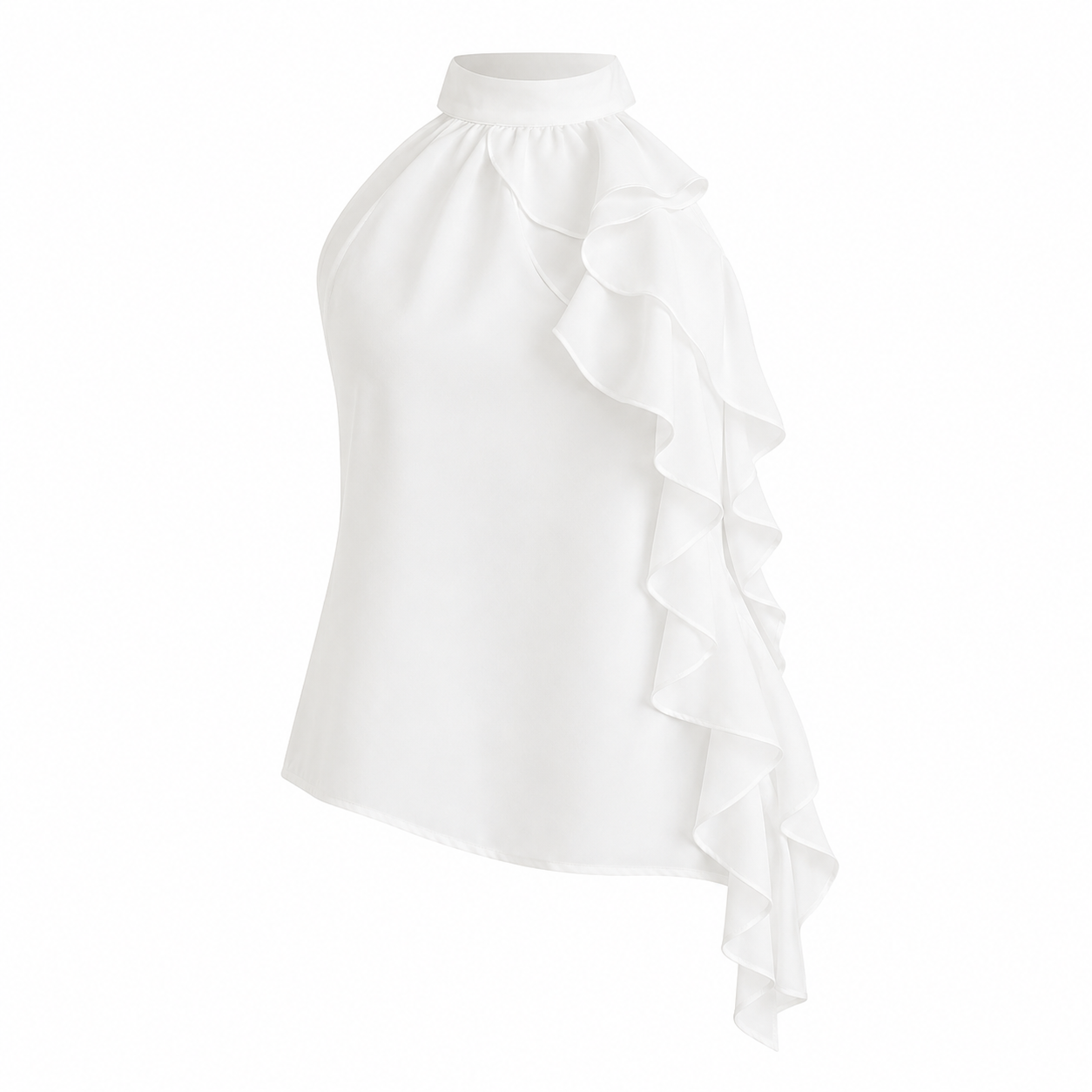 Halter Off-Shoulder Topp til Dame – Hvit Sommertopp med Volanger