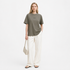Bomulls T-skjorte til Dame – Løs Passform med Drop Shoulder & Diskré Print – Lyseblå