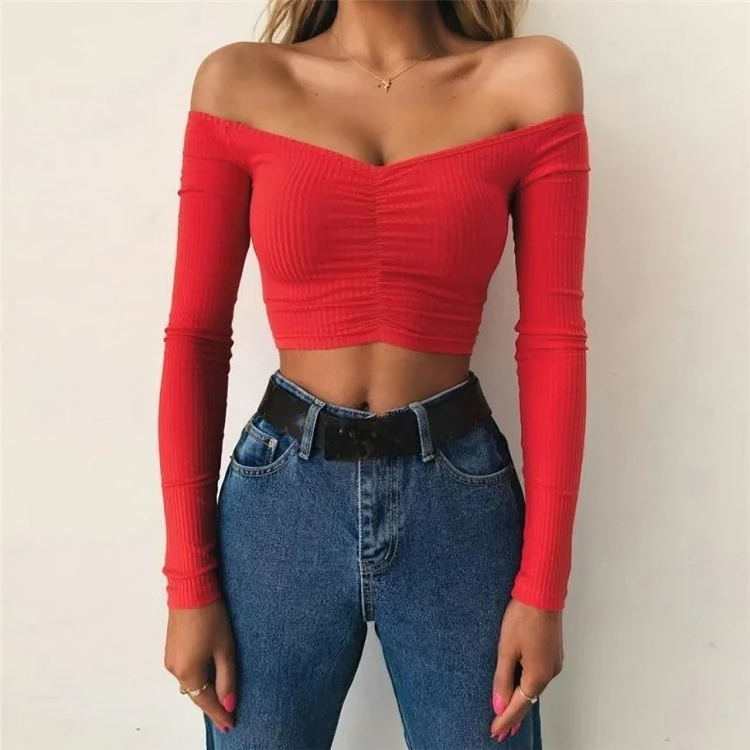 Sexy off-shoulder avkuttet langermet for kvinner