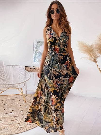 Boho-kjole med tropisk trykk