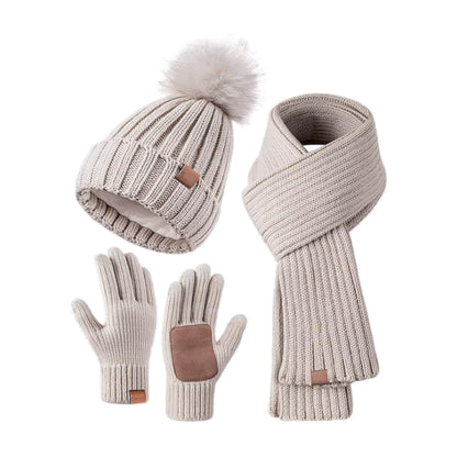 Lue skjerf og hansker sett dame beige