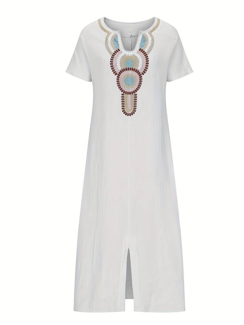 Maxi split-kjole med boho-utringning