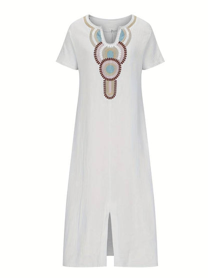 Maxi split-kjole med boho-utringning