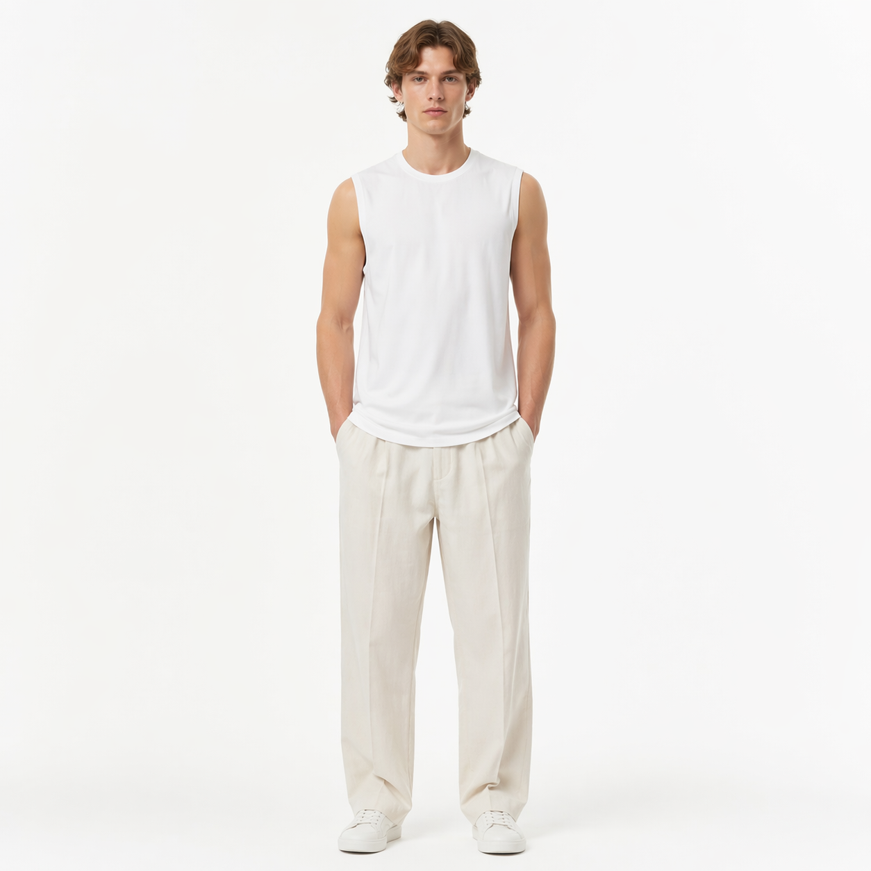 Ermeløs Topp til Herre – Faux Suede Singlet i Løs Vintage Stil