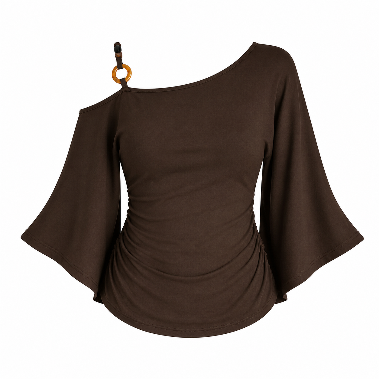 Asymmetrisk Topp til Dame – Off-Shoulder Design med Perledetaljer og Drapert Passform