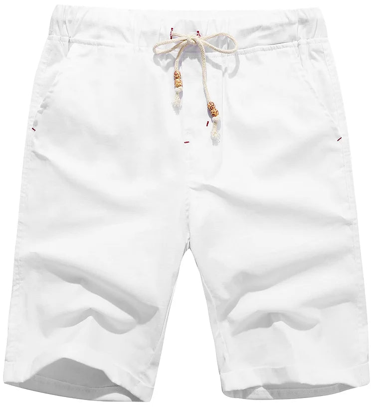 Strandshorts i lin med snøring for menn