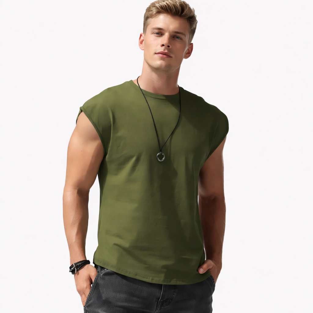 Trenings Singlet til Herre – Pustende Mesh &amp; Quick-Dry Tank Top – Militærgrønn