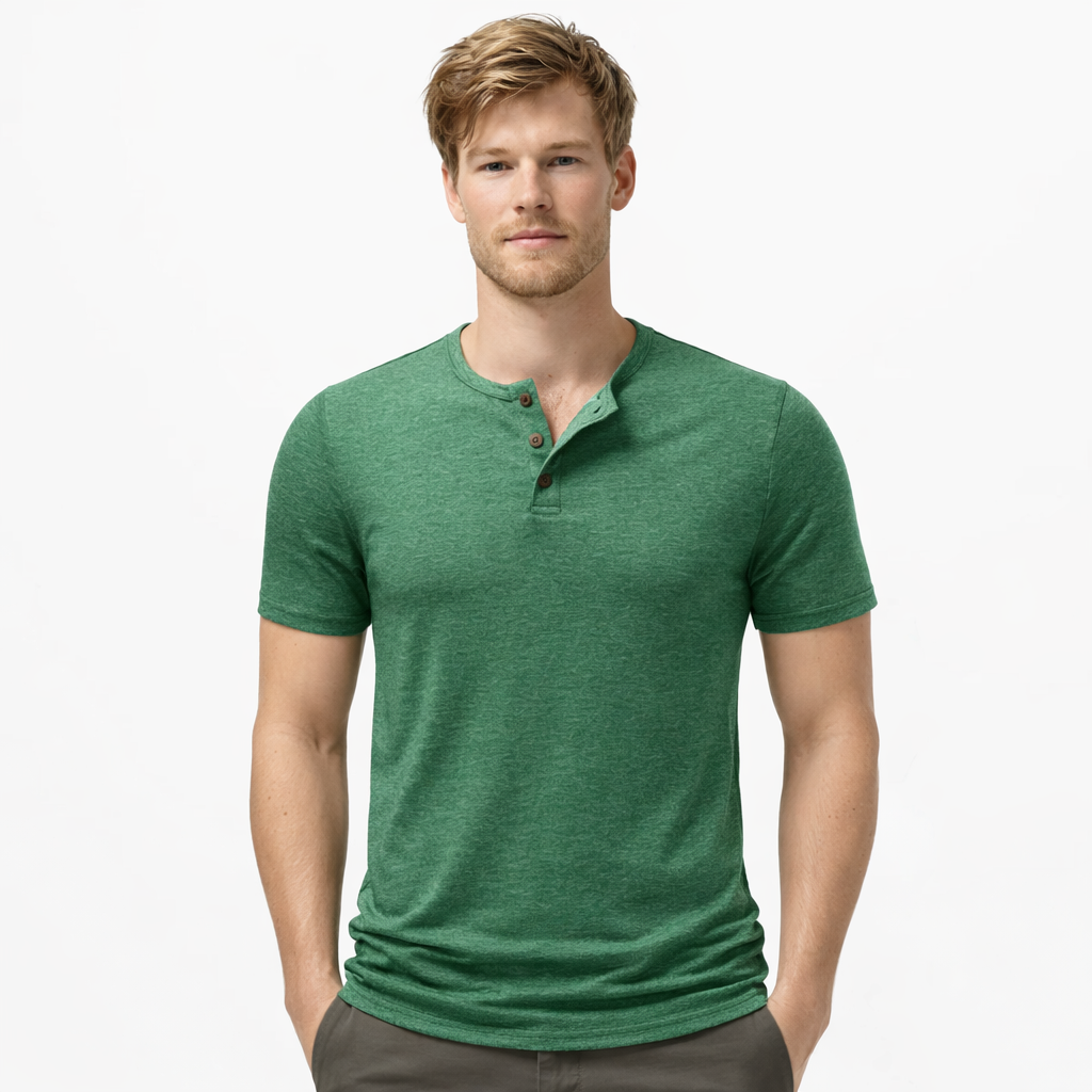 Herre T-skjorte med Henley-hals – Pustende Bomull &amp; Klassisk Sommerstil