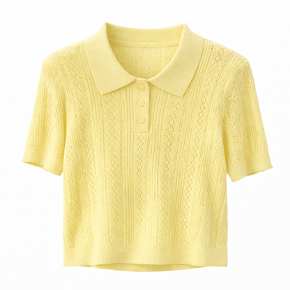 Strikket Topp med Hulldetaljer – Elegant Koreansk Inspirert Sommertopp til Dame