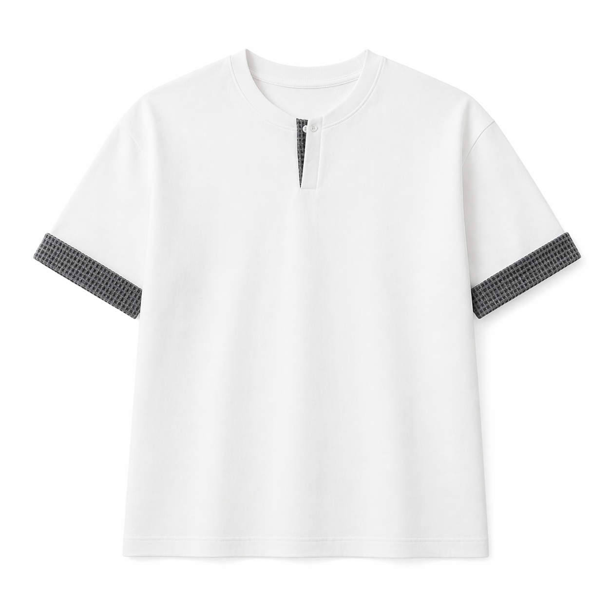 Kraftig Henley T-skjorte til Herre – 260g med Rutete Detaljer &amp; Løs Passform