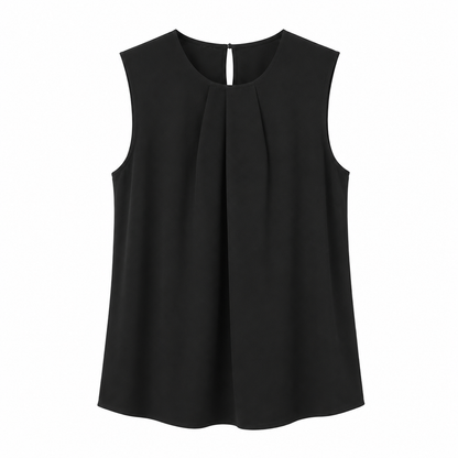 Ermeløs Chiffonbluse til Dame – Asymmetrisk Plissert Sommertopp