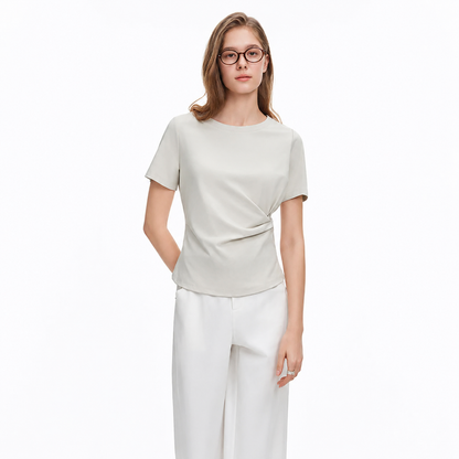 Asymmetrisk T-skjorte til Dame – Waist-Cinching Topp med Cut-out Detaljer – Lysgrå