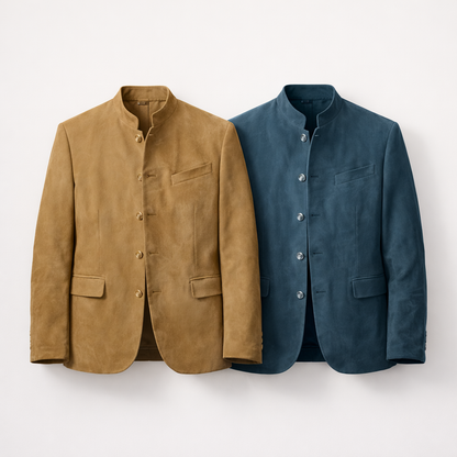 Semsket Blazer for Herre – Elegant Ensfarget Jakke med Knapper | Perfekt til Høst og Vinter (Copy) – Beige + Blå