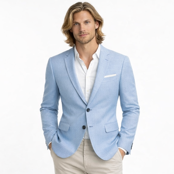 Casual Blazer for Menn – Ensfarget V-hals Dressjakke med Enkelt Knappefeste | Lett og Stilren Jakke til Vår og Høst – Himmelblå