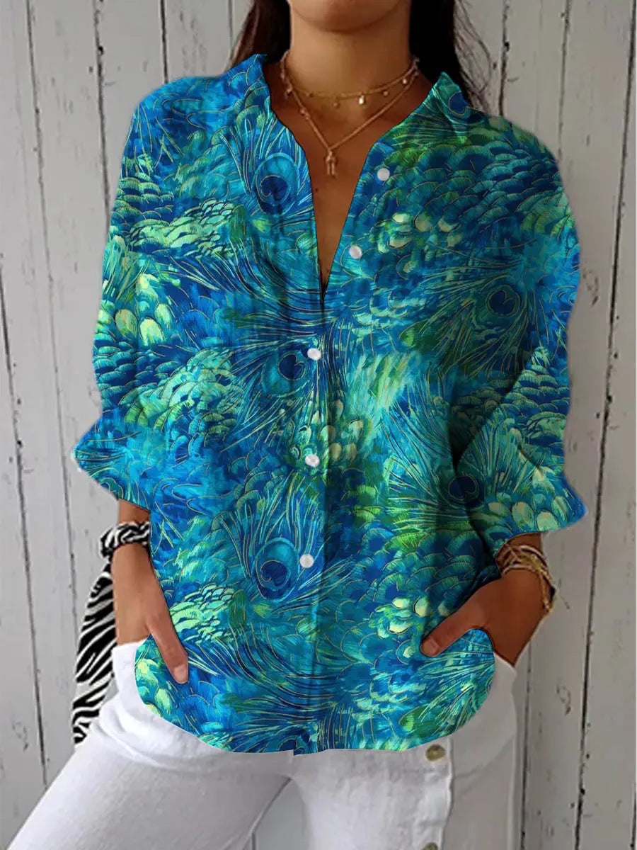 Klaerigo | Bluse med påfuglmotiv – Flerfarget