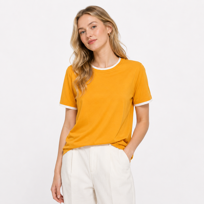 Minimalistisk T-skjorte til Dame – Sommertopp med Contrast Trim