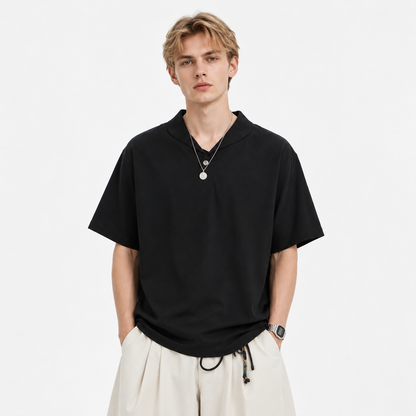 Kortermet Polo til Herre | Elegant Ensfarget T-Skjorte med Krage