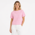 Rosa Strikket Topp til Dame – Floral Jacquard med Mock Neck og Slim Fit – Rosa T-skjorte