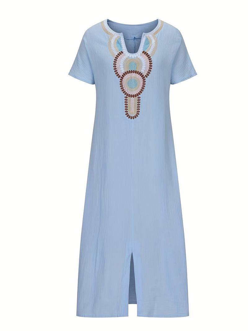 Maxi split-kjole med boho-utringning